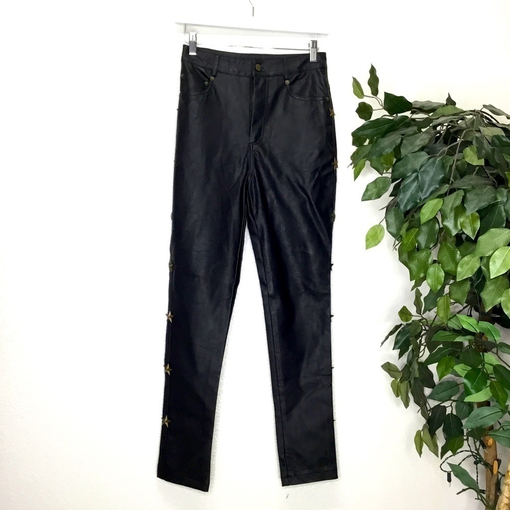 Jagger & Stone Black Leather Pants with Gold Stars